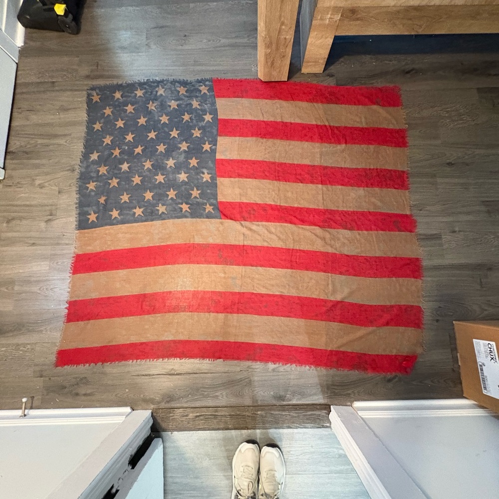 Vintage Free People Oversized Distressed Red, Blue, Tan American Flag Scarf